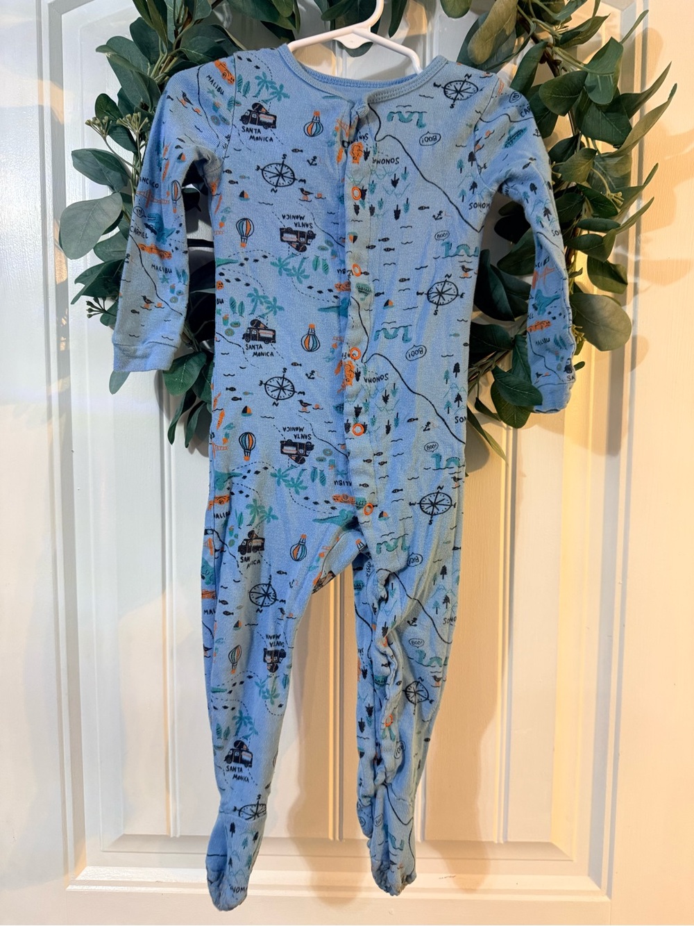 💫10/$25 • Joe Fresh Light Blue Map-Print Footed Sleeper